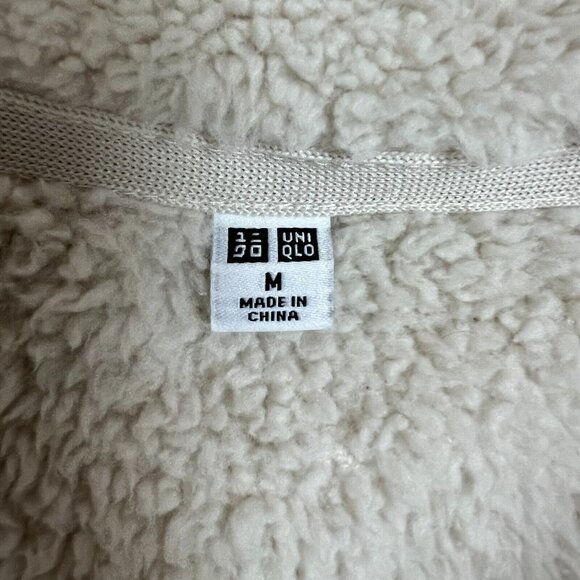 Uniqlo Fleece Sherpa Jacket Womens Medium Cream High Neck Full Zip Front Cozy M - Picture 10 of 13